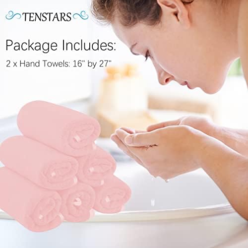 TENSTARS Silk Hemming Hand Towels for Bathroom - Quick Drying - Ultra Soft Microfiber Absorbent Towel for Bath Fitness, Gym, Shower, Hotel, and Spa - 16x28 Inch | Set of 6, Pink