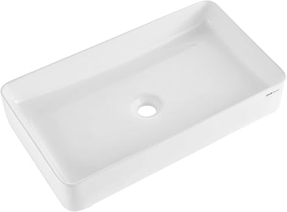 VEVOR Rectangle Vessel Sink, 24" x 13.8" Bathroom Vessel Sink Countertop, White Ceramic Bathroom Sinks Above Counter, Modern Style, Bright and Elegant, Well-Packaged for Bathroom, Hotel, Toilet, RV