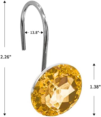Crystal Diamond Round Shower Curtain Hooks Rings for Bathroom,Gold,12PCS