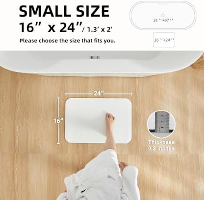 TYUU Thin Bath Mat, Small Bathroom Rugs Non Slip Washable, 16x24 White