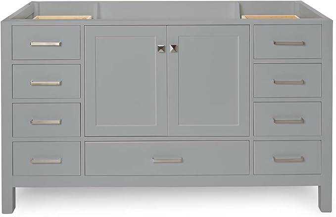 ARIEL Cambridge 60-inch Bathroom Vanity Base Cabinet,Solid Wood, 2 Soft Closing Doors, 9 Dovetail Drawers, Grey
