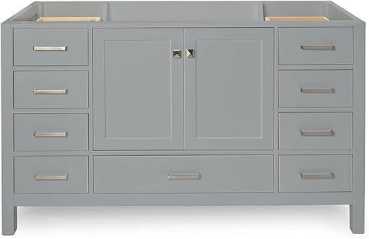 ARIEL Cambridge 60-inch Bathroom Vanity Base Cabinet,Solid Wood, 2 Soft Closing Doors, 9 Dovetail Drawers, Grey