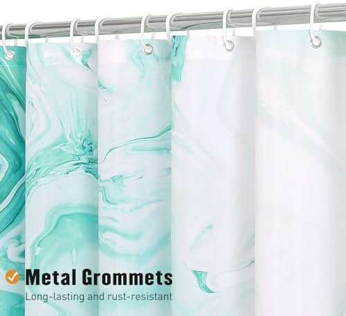 Teal Blue Marble Fabric Shower Curtain, Abstract Watercolor, 72 x 72