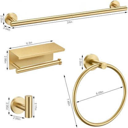 Brushed Gold Bathroom Accessories Set, 5 Pieces Gold Towel Bar Bathroom Hardware Set, 31.5 Inch Towel Racks for Bathroom, SUS304 Stainless Steel Bathroom Towel Holder Toilet Paper Holder Wall Mounted