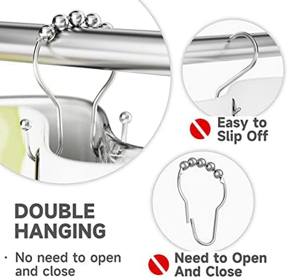 Bathway Shower Curtain Hooks Chrome Shower Curtain Rings Rust Proof, Smooth Glide Double Shower Curtain Hooks, 12Pcs Shower Curtain Hangers, Shower Hooks for Shower Curtain Bathroom Shower Rod Hooks