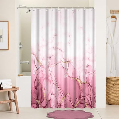 Pink Marble RV Stall Waterproof Shower Curtain 60x72 inches