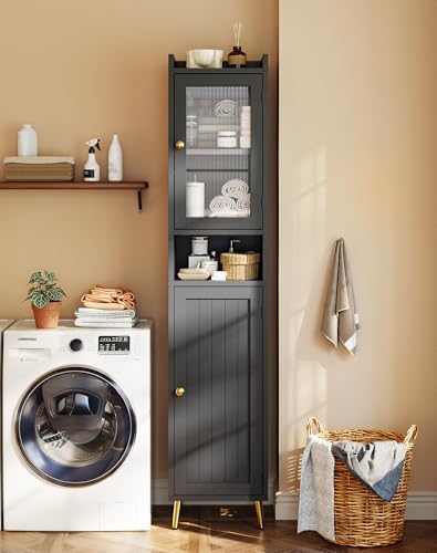 Homkdom 69.1" Bathroom Cabinet, Adjustable Shelf for Small Space, Black