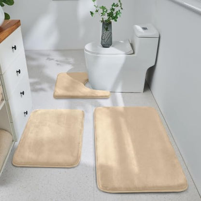 HUXMEYSON 3-Piece Memory Foam Bathroom Rug Set, Light Coffee