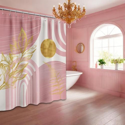 Light Pink and Gold Shower Curtain, 72x72 in, Mid Century Modern Girls