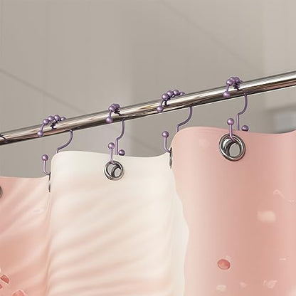 Titanker Shower Curtain Hooks Rings, Rust-Resistant Metal Double Glide Shower Hooks for Bathroom Shower Rods Curtains, Set of 12 Hooks - Greyish-Purple