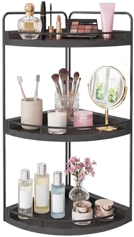 Fixwal 3 Tier Corner Bathroom Countertop Organizer Vanity Wood Shelf Black