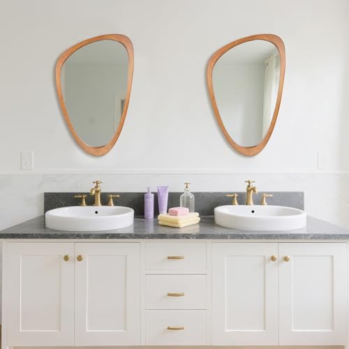 Irregular Asymmetrical Wall Mirror 19"x30" Wooden Frame Bathroom Mirror