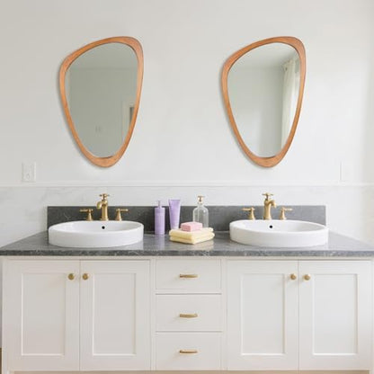 Irregular Asymmetrical Wall Mirror 19"x30" Wooden Frame Bathroom Mirror
