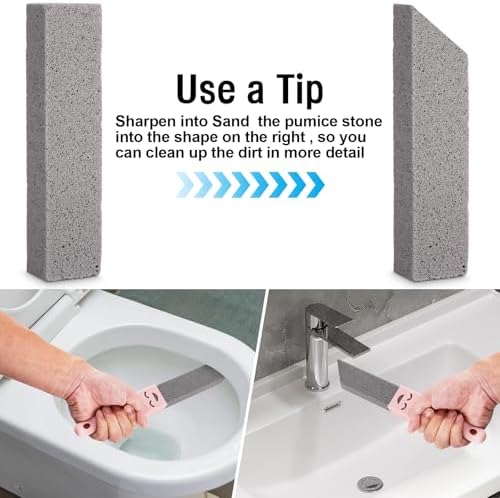Navona 8 Pack Pumice Stone Scouring Sticks with 2 Universal Handles, Grey Pumice Stone Cleaner for Cleaning Toilets, Bathrooms, Kitchens, Spas and Pools