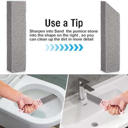 Navona 8 Pack Pumice Stone Scouring Sticks with 2 Universal Handles, Grey Pumice Stone Cleaner for Cleaning Toilets, Bathrooms, Kitchens, Spas and Pools