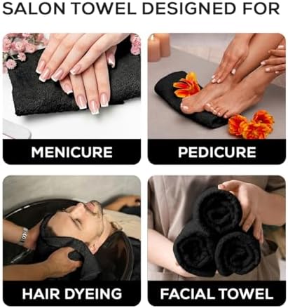 Premium 100% Cotton Hand Towels – Pack of 24, 16x27 Inch – Quick-Dry, Highly Absorbent Salon Towels for Hair Care, Gym, Spa & Bathroom – Black