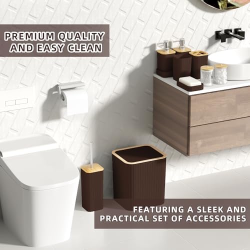 XLHOMO Bathroom Set - Elegant Brown Bathroom Set, 10PC Brown Bathroom Accessories Set, Bathroom Sets with Toilet Brush, Bathroom Trash Can