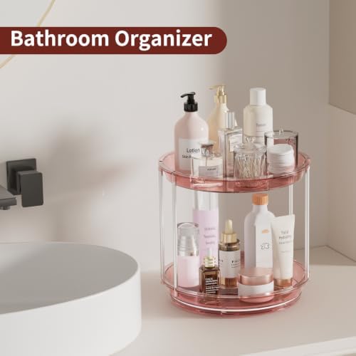 Rotating Makeup Organizer, Perfume Skincare Holder, 2 Tier 9 Inch, Pink