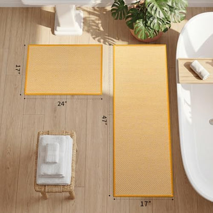 YIHOUSE Yellow Bathroom Rugs Sets 2 Pieces,Thin Bath Mat Quick Dry