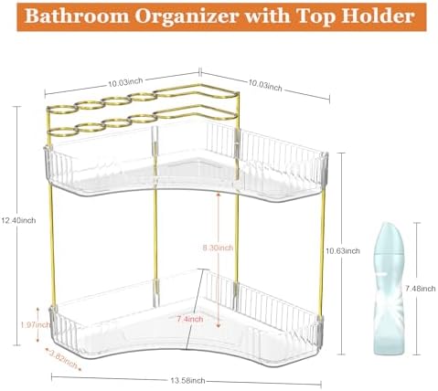 Webetop Corner Makeup Organizer 2 Tier Bathroom Storage with Brush Holder
