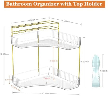 Webetop Corner Makeup Organizer 2 Tier Bathroom Storage with Brush Holder