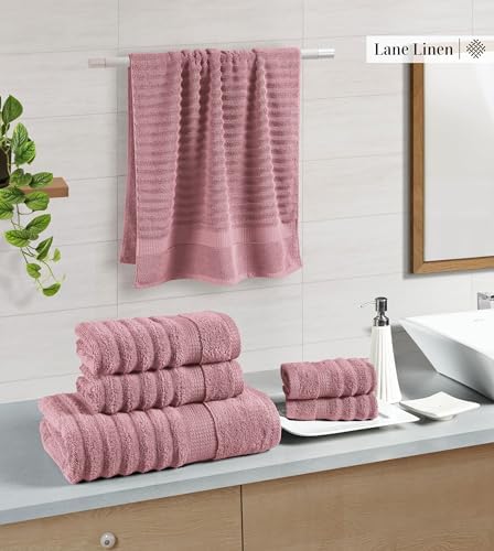 LANE LINEN Bath Towel Set Absorbent Quick Dry 100% Cotton - Wishful Mauve
