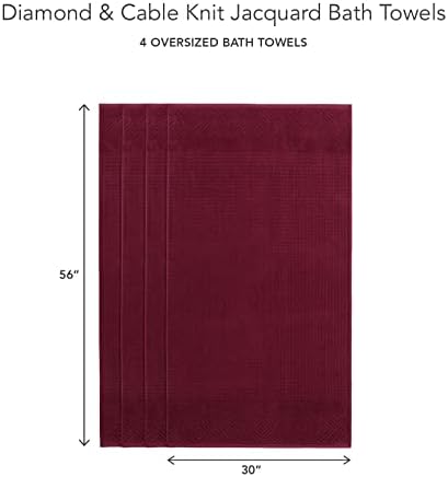Texere 100% Organic Cotton Jacquard Towel Sets (Diamond, Merlot, 4 Bath Towels)