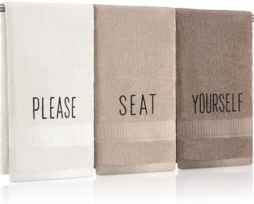 FuWeave 3 Pcs Decorative Hand Towels Bathroom, Brown, Please Seat Yourself