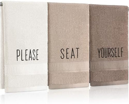FuWeave 3 Pcs Decorative Hand Towels Bathroom, Brown, Please Seat Yourself