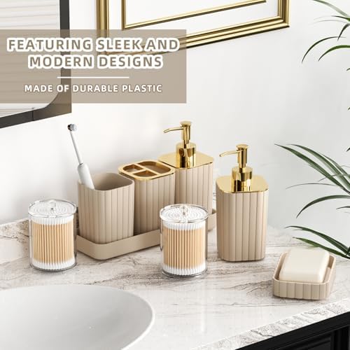 XLHOMO Bathroom Accessories Set - Gorgeous Bathroom Set, 10PC Beige Bathroom Accessory Set, Toilet Brush, Trash Can & Soap Dispenser