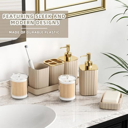 XLHOMO Bathroom Accessories Set - Gorgeous Bathroom Set, 10PC Beige Bathroom Accessory Set, Toilet Brush, Trash Can & Soap Dispenser