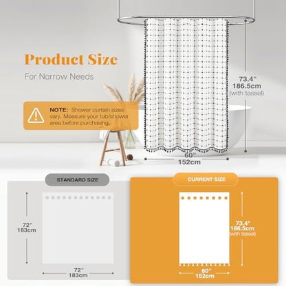 BTTN 60x72 Boho Farmhouse Linen Heavy Duty Shower Curtain, White and Black