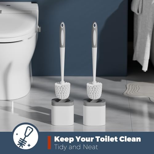 Holaloha Toilet Brush and Holder Set, Space Saving, 2 Pack, White