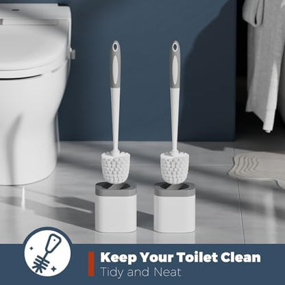 Holaloha Toilet Brush and Holder Set, Space Saving, 2 Pack, White