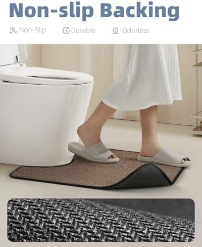 PADOOR Braided Toilet Rugs U Shaped, Non Slip Toilet Mats for Bathroom Floor Machine Washable Super Absorbent Contour Bath Rugs for Toilet Mat Quick Dry U Shaped Toilet Rug, 20''x24'' Black
