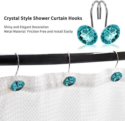 Aqua Diamond Crystal Bling Shower Curtain Hooks Rings for Bathroom,12PCS