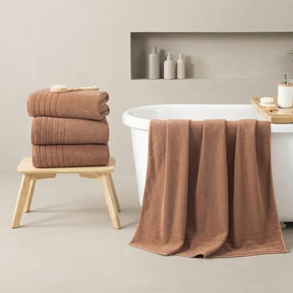 REDKISS Luxury Bath Towels Set of 4, 35x70 in, Highly Absorbent & Quick Dry, Super Soft Extra Large Premium Thick Cotton Brown Bath Sheets for Shower, Hotel, Bathroom, Spa