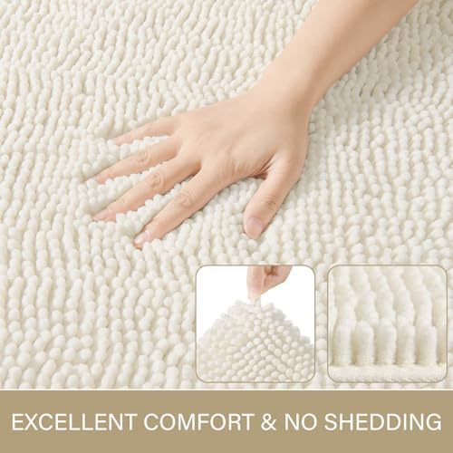 LOCHAS Luxury Bathroom Rug Shaggy Bath Mat 24 x 36 Inch, Cream White
