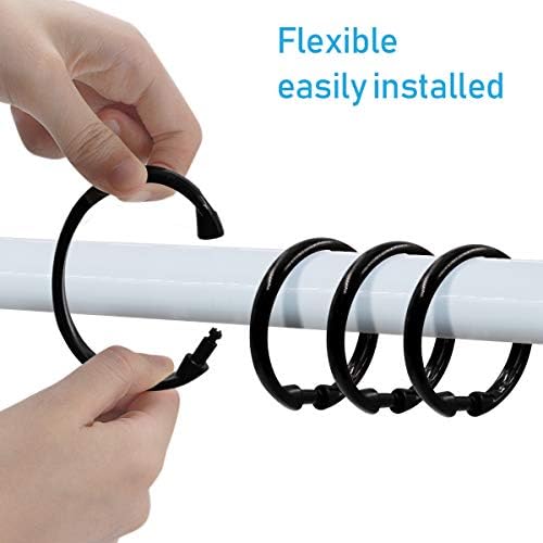 Black Shower Curtain Hooks Rings, 12 Pcs Circular Plastic Shower Curtain Rings for Bathroom, Plastic Shower Curtain Hooks for Shower Curtain Rod, Black Shower Hooks Rings for Shower Curtain