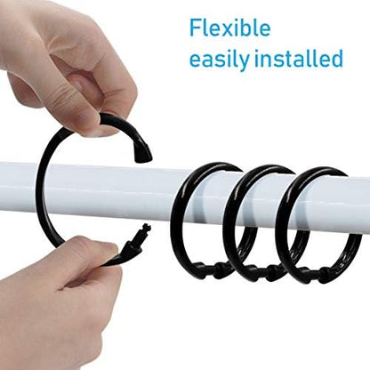 Black Shower Curtain Hooks Rings, 12 Pcs Circular Plastic Shower Curtain Rings for Bathroom, Plastic Shower Curtain Hooks for Shower Curtain Rod, Black Shower Hooks Rings for Shower Curtain