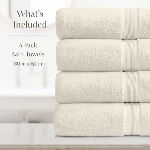 Springtree Home Luxury Bamboo Rayon Plush Bath Towel Set | 4-Pack | Beige