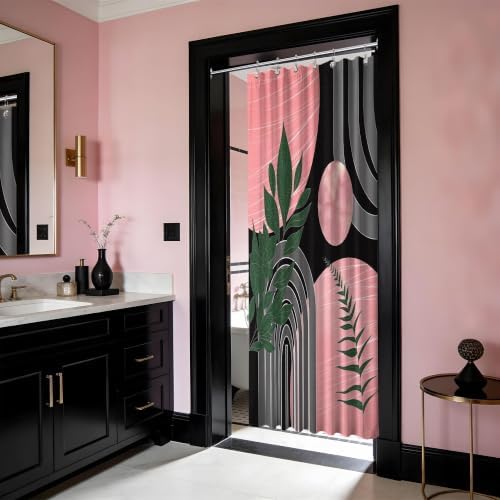 Black and Pink Stall Shower Curtain, 36X72 in Narrow Small, Mid Century