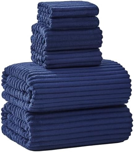6 PC Bath Towel Set, 40"x80" Oversized Bath Sheets, Navy Blue
