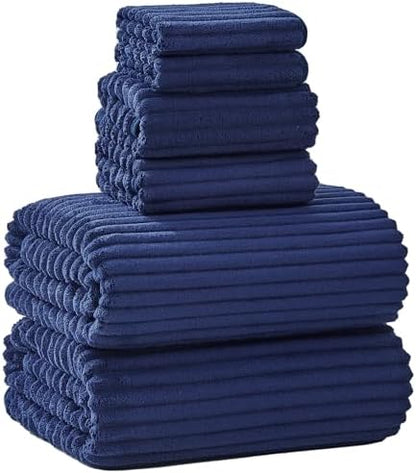 6 PC Bath Towel Set, 40"x80" Oversized Bath Sheets, Navy Blue