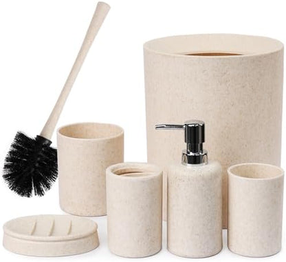 CERBIOR Bathroom Accessories Set 6 PCS Wheat Straw BathroomSet,Beige