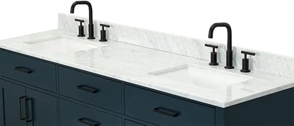 ARIEL Hepburn 72-inch Bathroom Vanity with Sink,Solid Wood, 0.75-inch Italian Carrara Marble Countertop, Double Rectangular Porcelain Sink, 4 Soft Closing Doors, 6 Dovetail Drawers, Midnight Blue