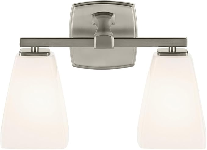 Kichler Marant 14.25" 2-Light Vanity Light with Opal Glass in Brushed Nickel, for Bathroom, Powder Room, Over a Mirror, (14.25" W x 9.5" H), 55215NI