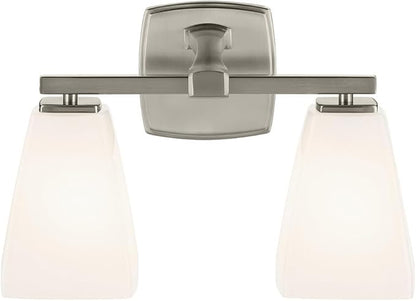 Kichler Marant 14.25" 2-Light Vanity Light with Opal Glass in Brushed Nickel, for Bathroom, Powder Room, Over a Mirror, (14.25" W x 9.5" H), 55215NI