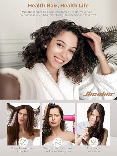 Hicober Microfiber Hair Towel Wrap for Women,Quick Dry, Pink Grey, 2-Pack
