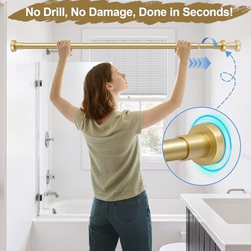 YNL Gold Shower Curtain Rod 32-64 Inch(2.7-5.33ft), Non-Slip, Never Rust, Stainless Steel No Drill Spring Tension Shower Rod, Adjustable Curtain Rod for Small Window Doorway Closet